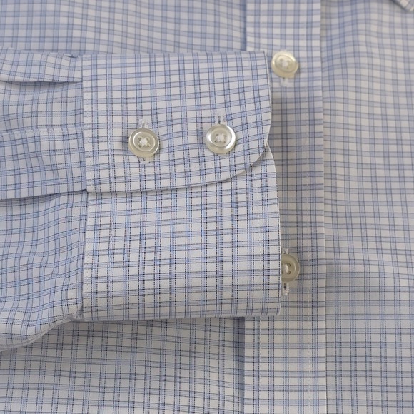 Charles Tyrwhitt Dress Shirt 17 37 Classic Fit Non Iron Blue Check Point Collar - Picture 3 of 9